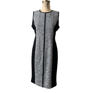 Calvin Klein Dress Black & white Tweed Illusion Dress‎ Slimming Career  Sz 10